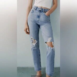ZARA ripped mom fit jeans